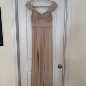 Azazie Off the Shoulder Champagne Dress / Bridesmaids Dress